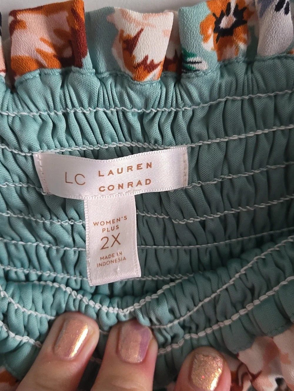 LC Lauren Conrad Teal Floral Smocked Dress With Balloon Sleeves, 2XL - Picture 4 of 6